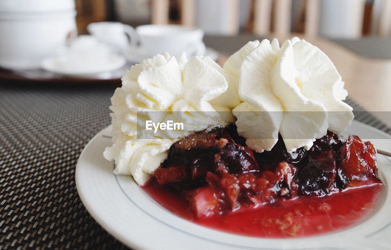 CLOSE-UP OF ICE CREAM ON CAKE