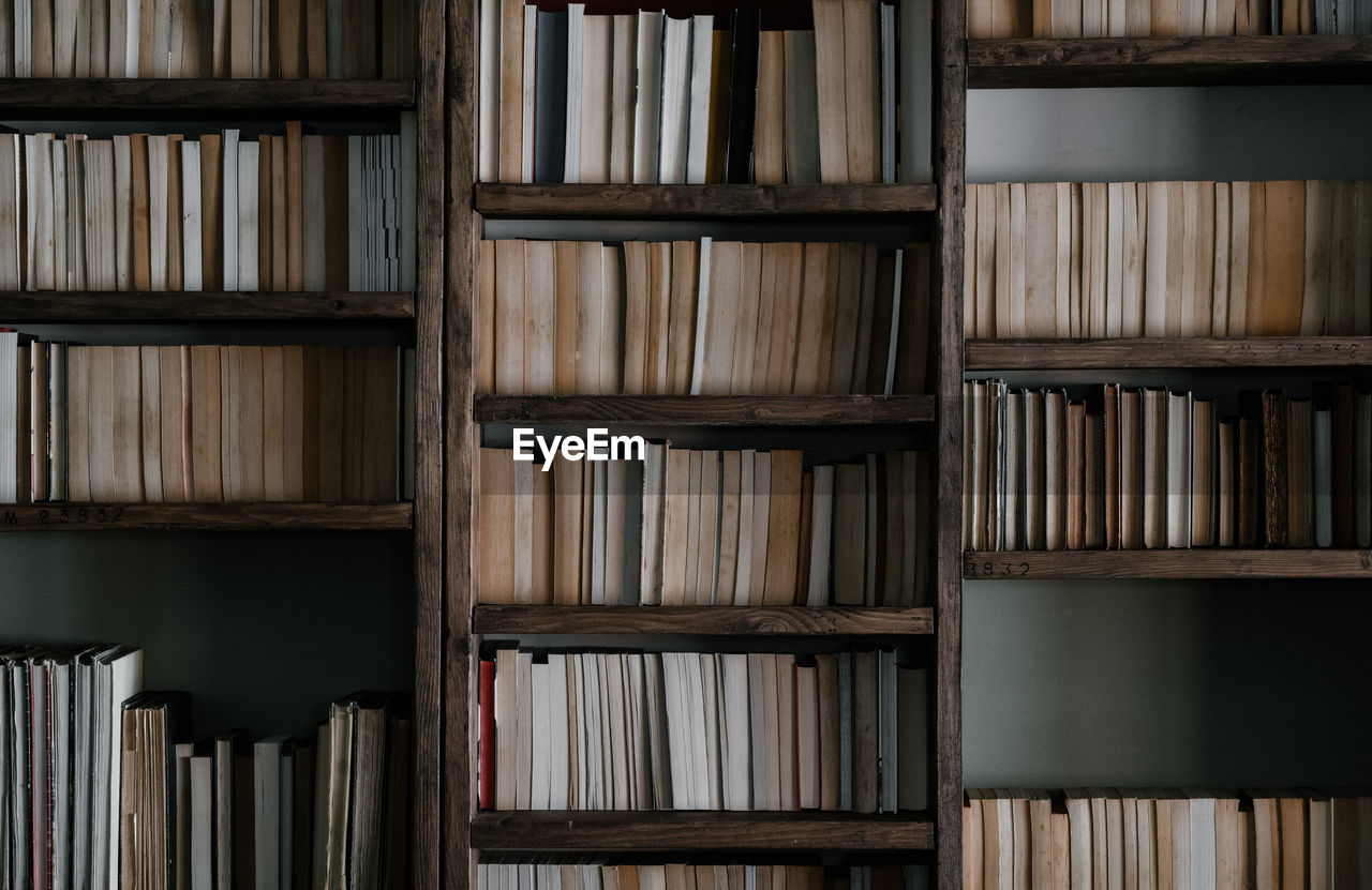 Full frame shot of books in shelf