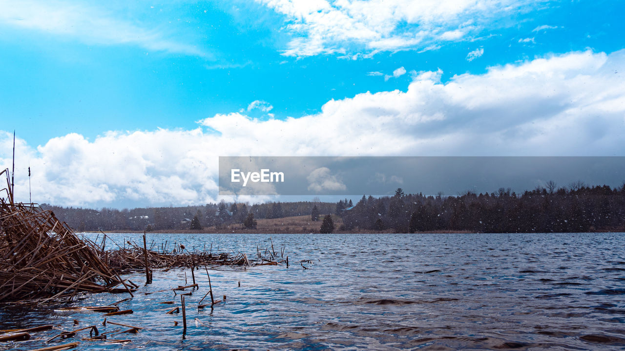 SCENIC VIEW OF FROZEN LAKE AGAINST SKY