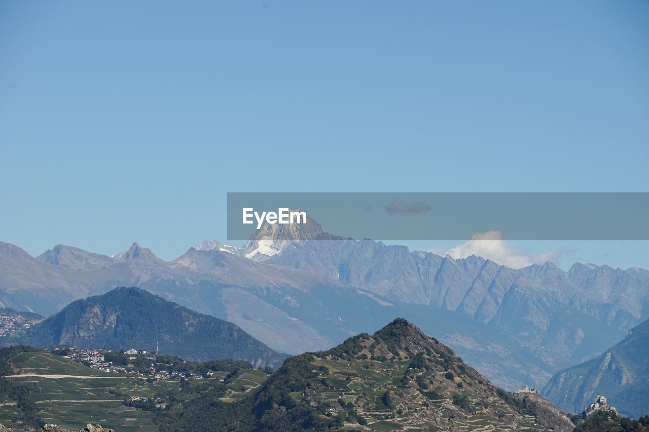 Idyllic view of mountains against clear sky