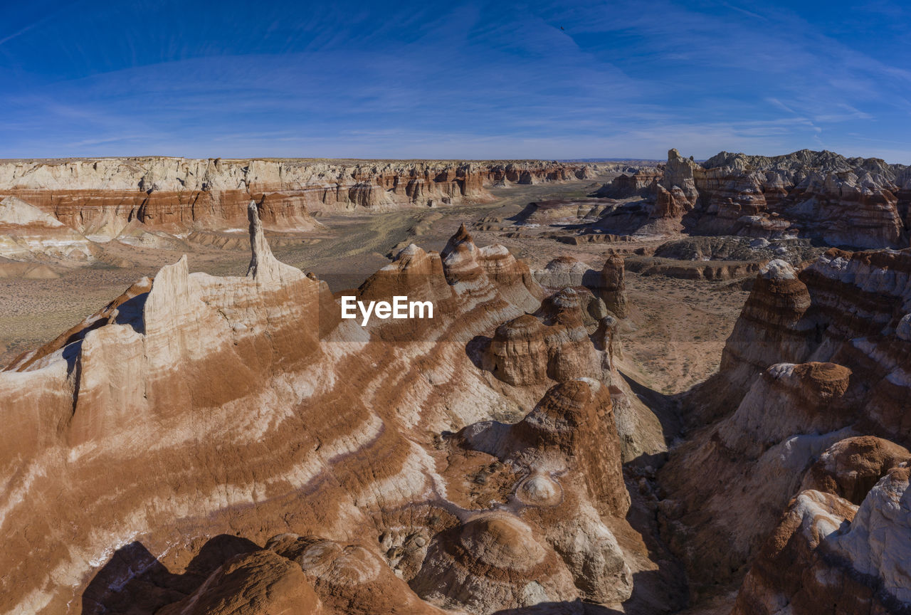 Aerial panoramas of desert landscape of coal mine canyon near tu