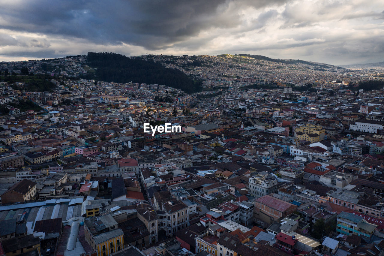 High angle view of townscape against sky