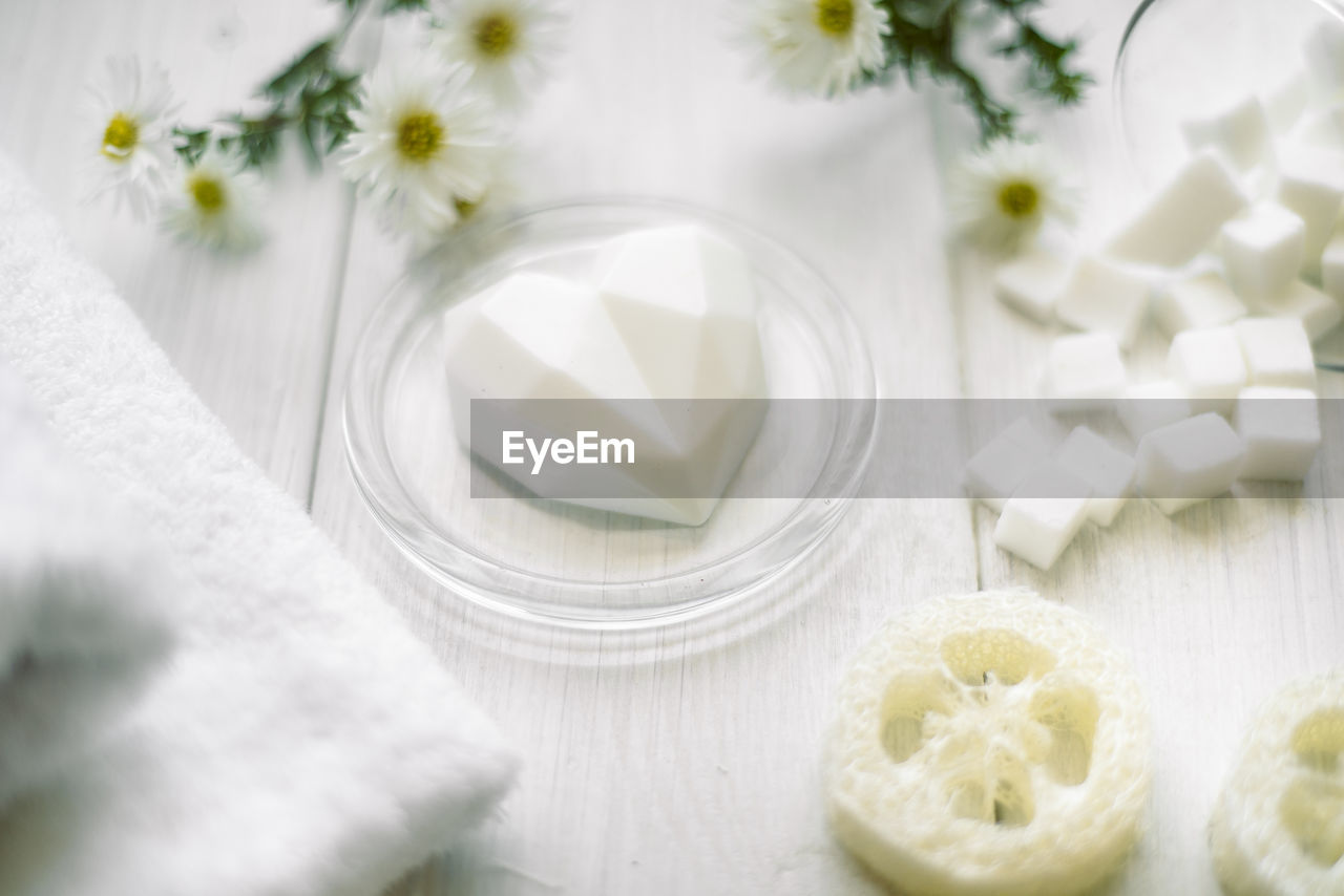 Natural soap, ecological composition, flower shampoo, zero weist, on a white background