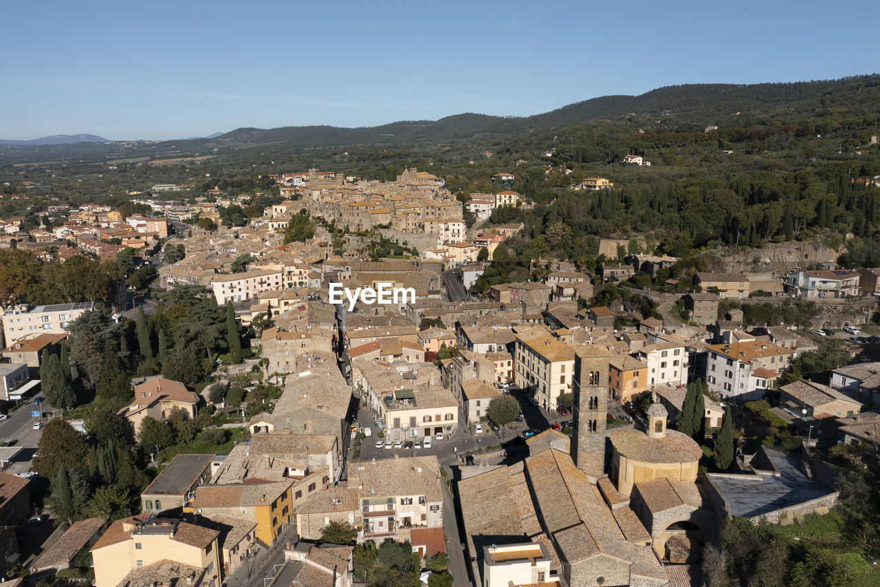 Distant aerial view of the town of bolsena