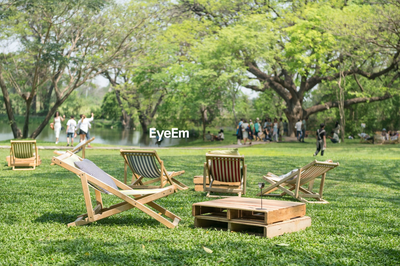 empty chairs and tables in yard