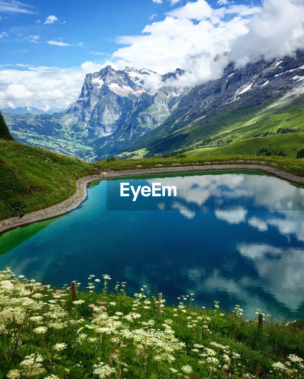 Scenic view of lake and mountains