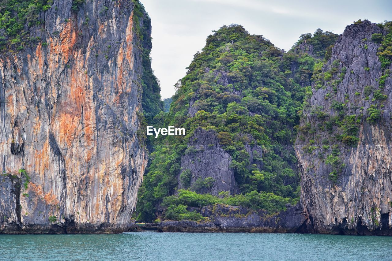 Island ocean tropical forest views near phi phi, ko rang yai, ko li pe phuket thailand asia.