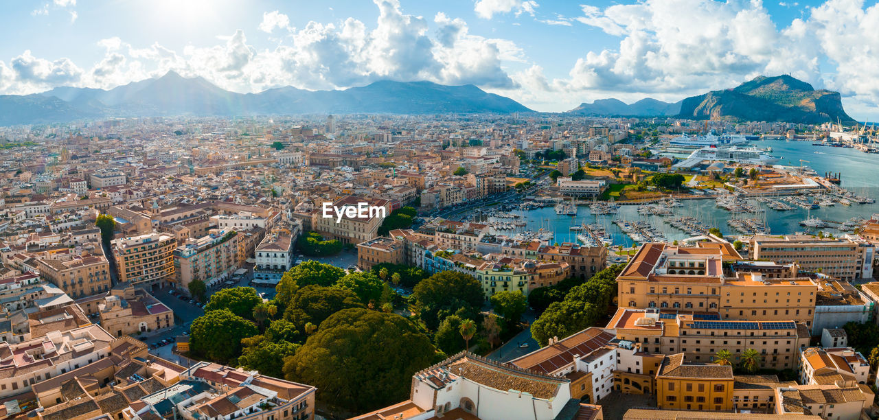 Aerial panoramic view of palermo town in sicily.