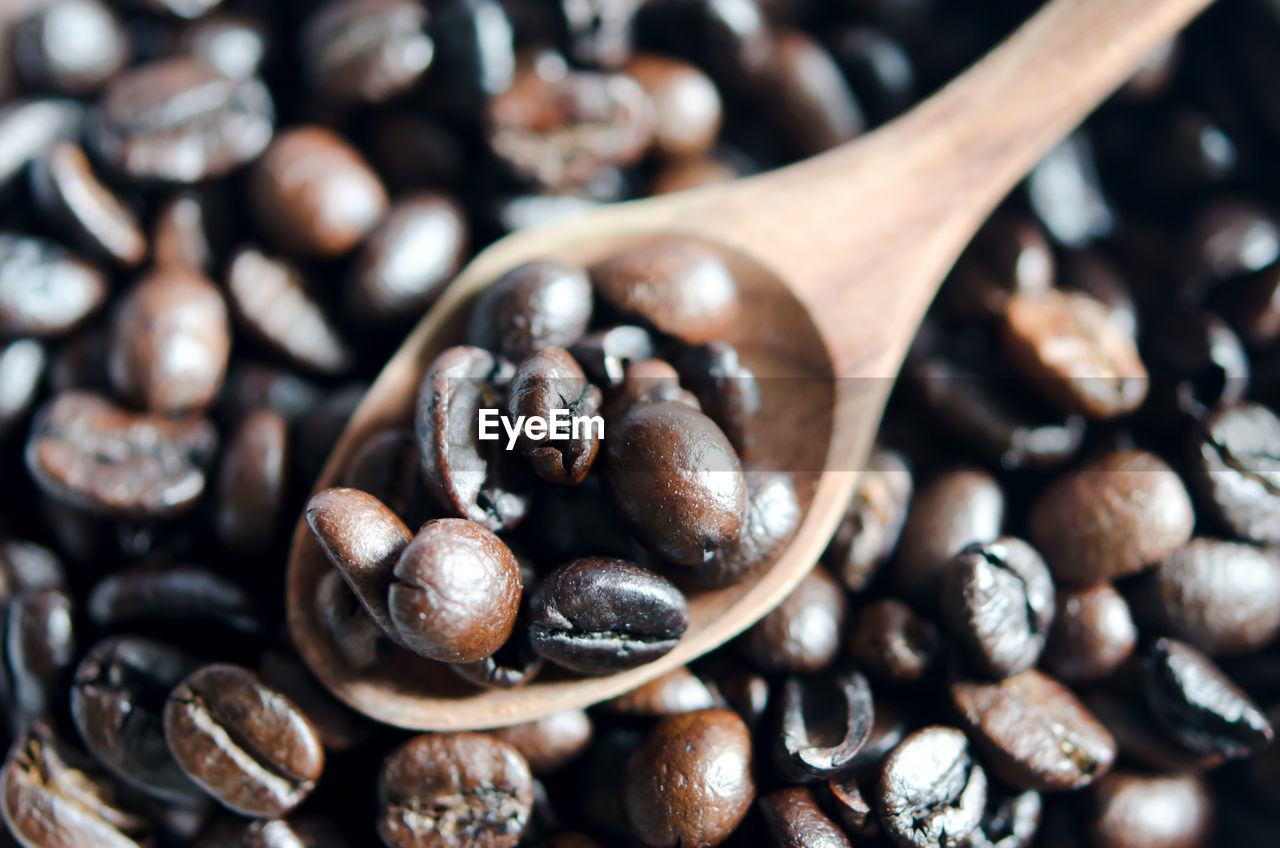 HIGH ANGLE VIEW OF COFFEE BEANS IN CONTAINER
