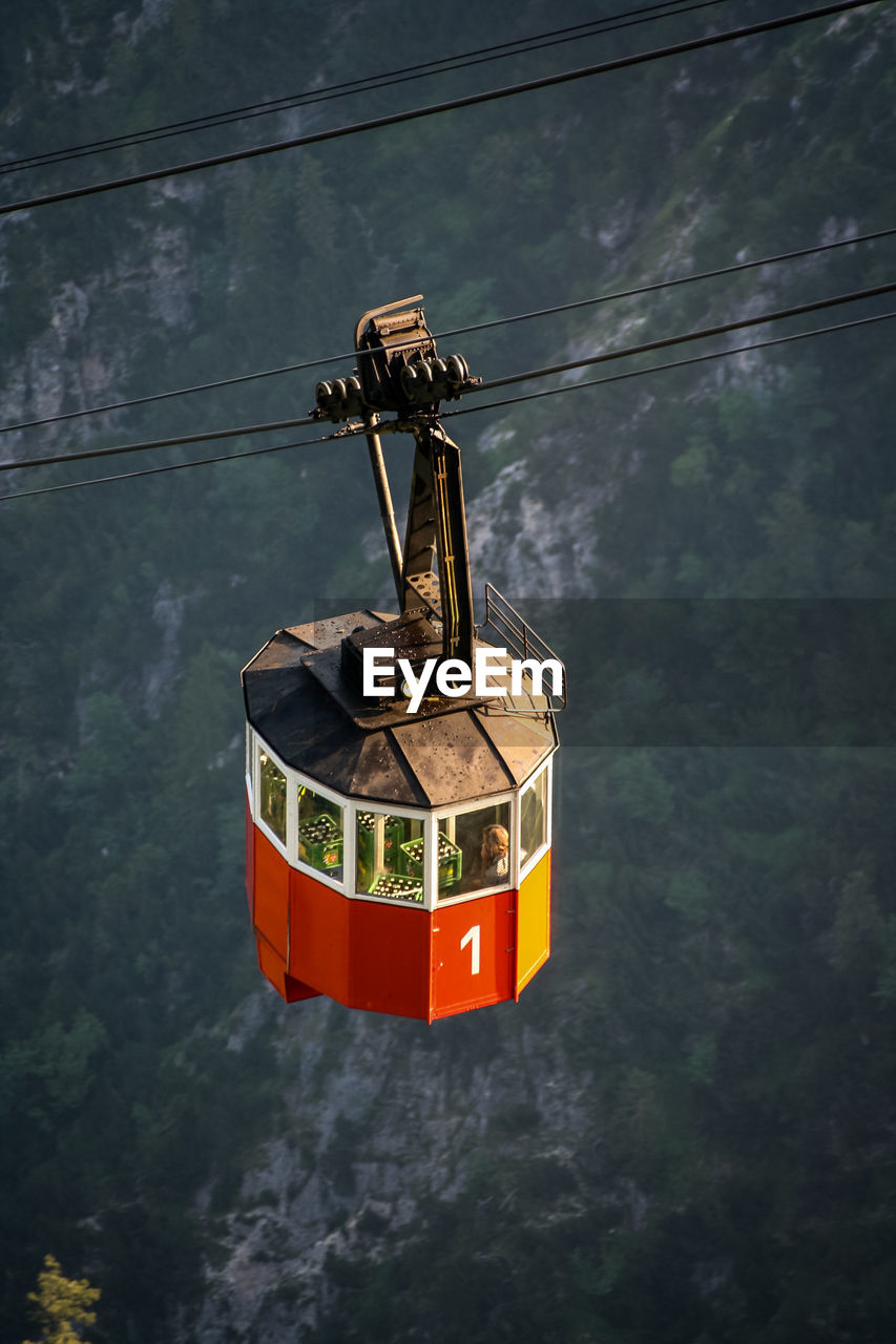 High angle view of overhead cable car over mountains