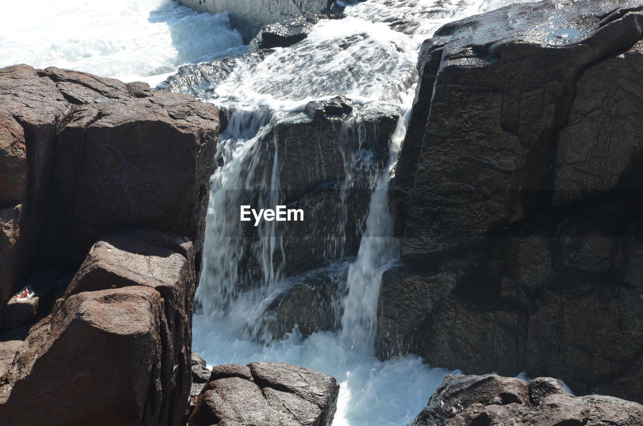 SCENIC VIEW OF WATERFALL AGAINST ROCKS