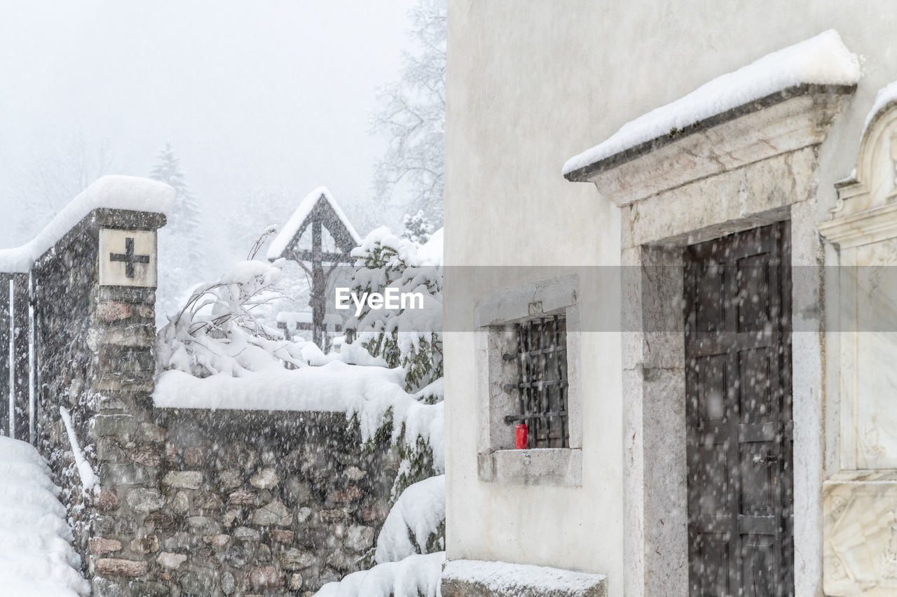 SNOW COVERED HOUSE BY BUILDING