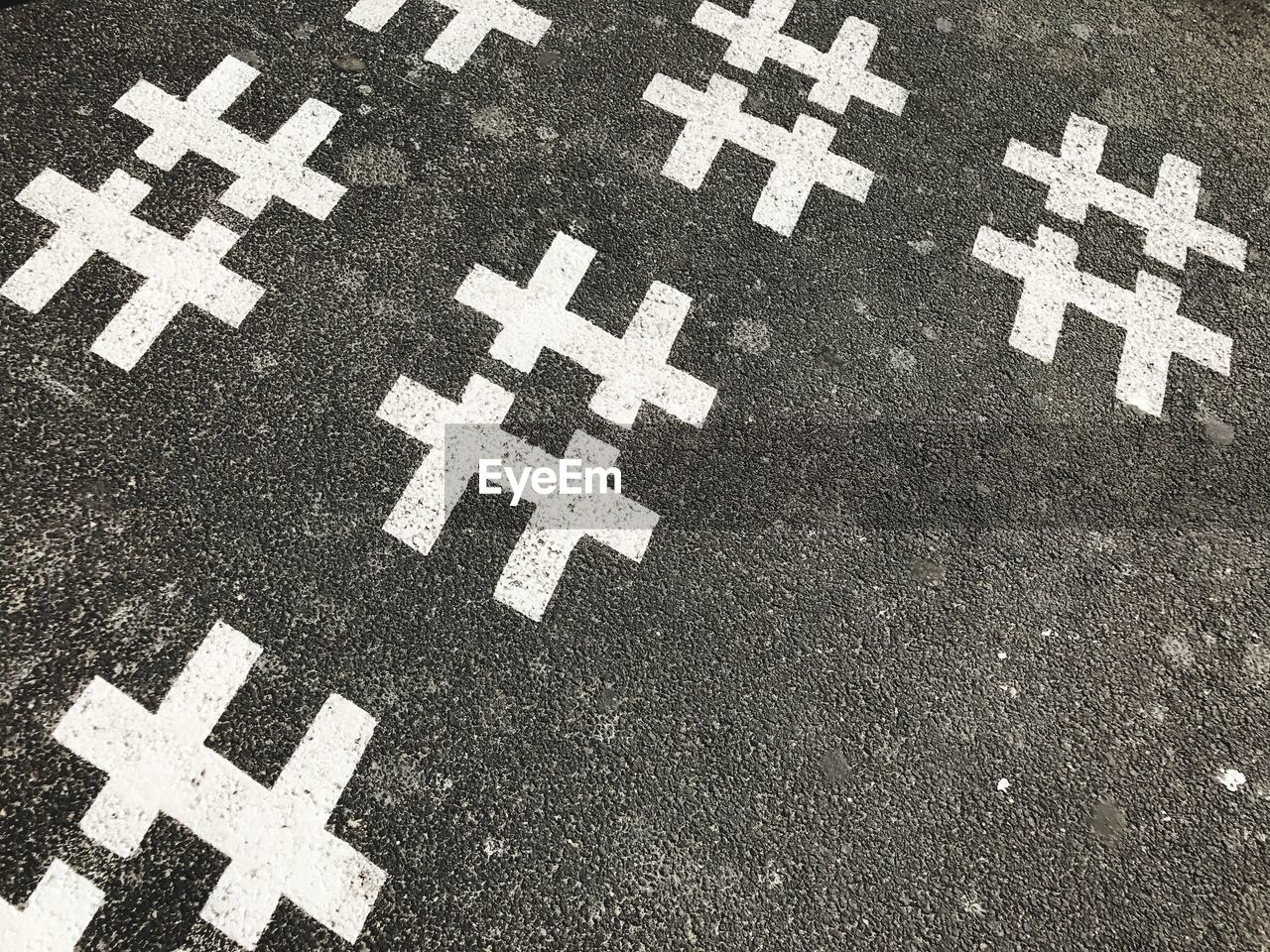 High angle view of road marking on street