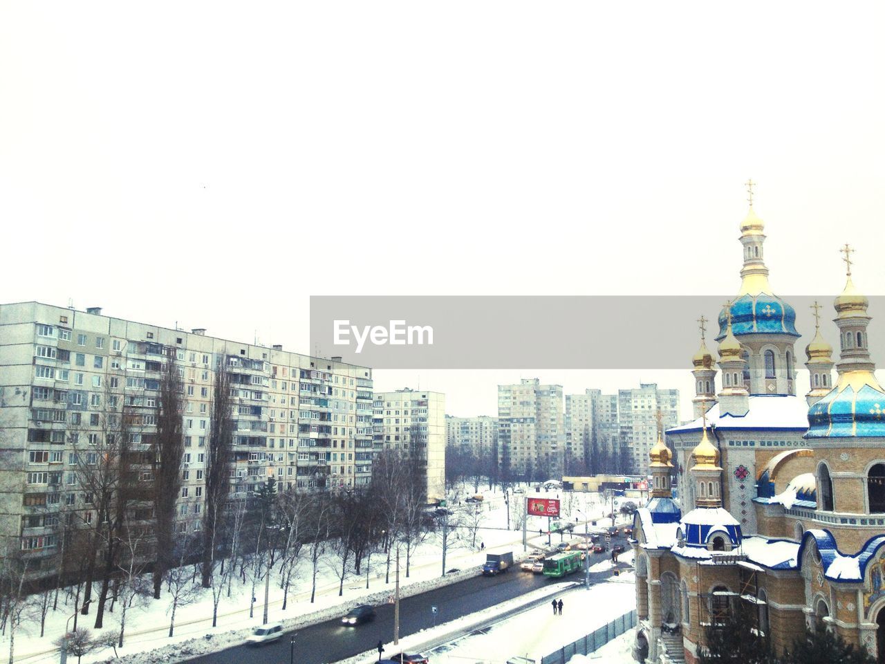 CITY AGAINST CLEAR SKY IN WINTER