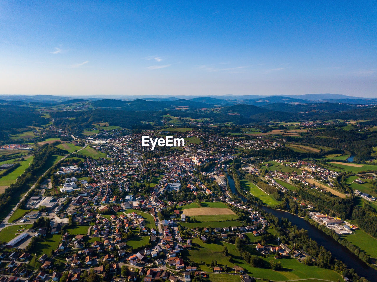 High angle view of townscape against sky