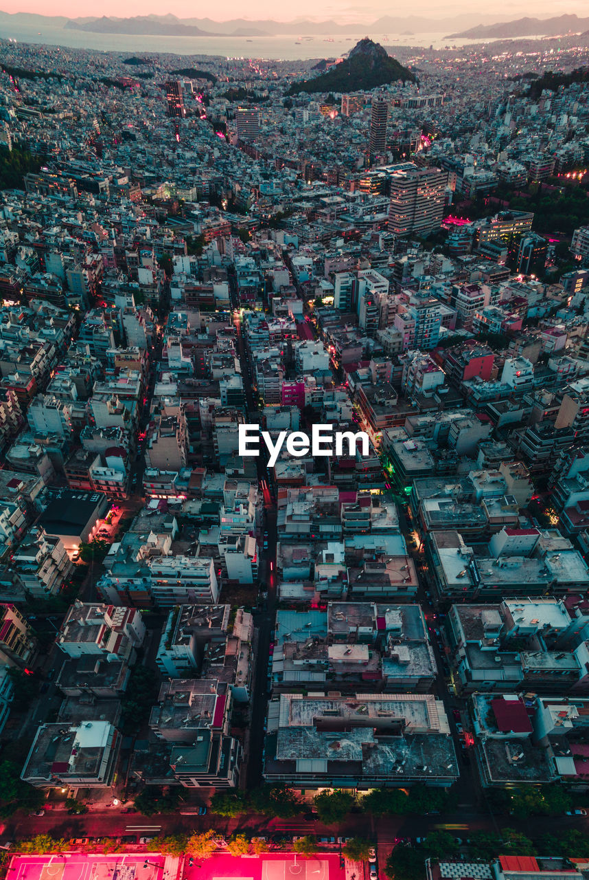 High angle view of buildings in city of athens