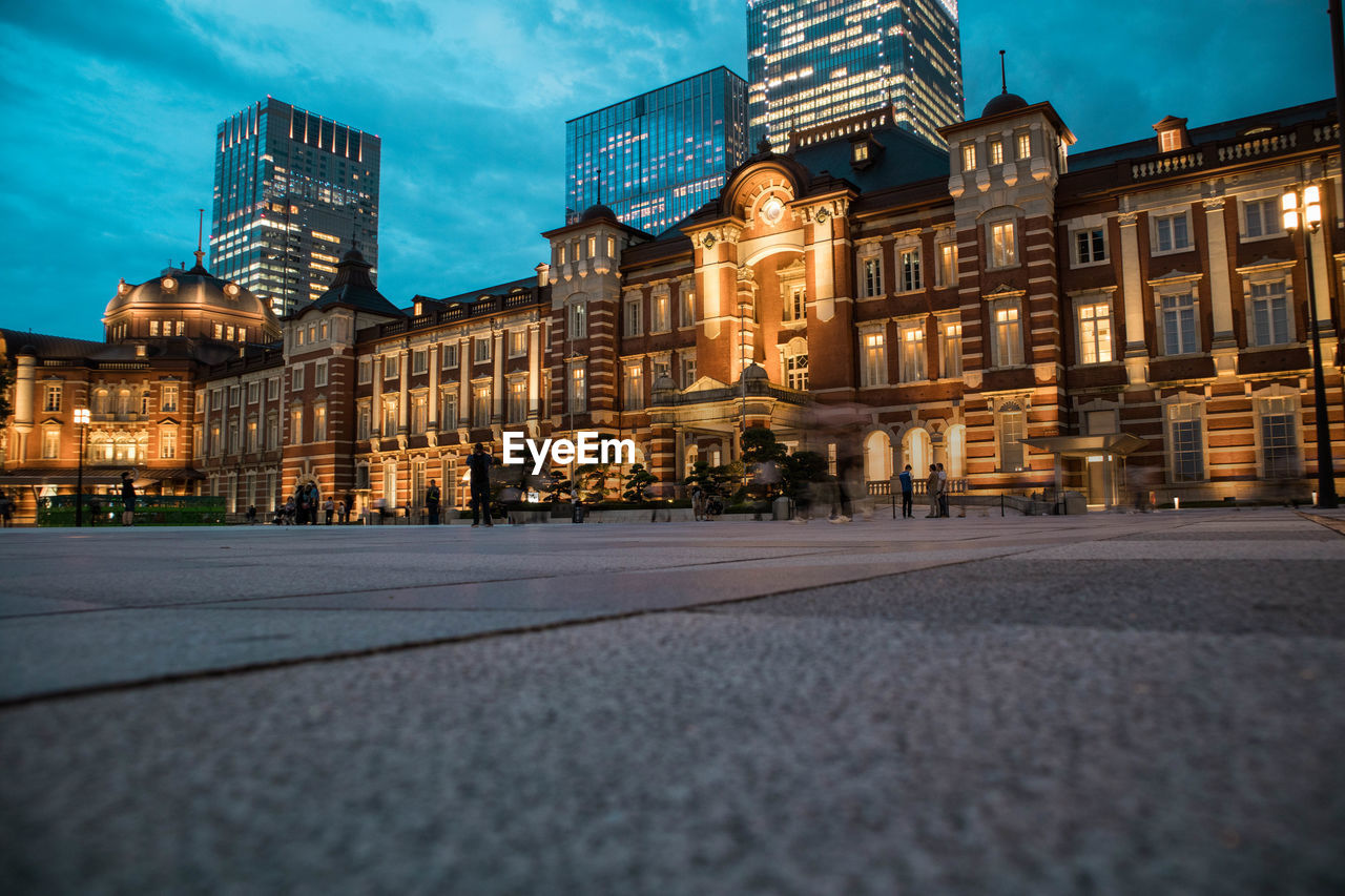 Tokyo station plaza view during twilight. landscape orientation.