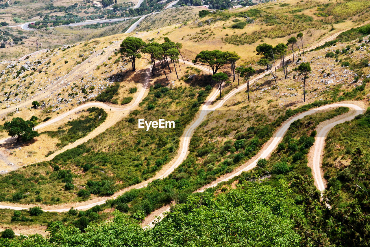High angle view of winding mountain road