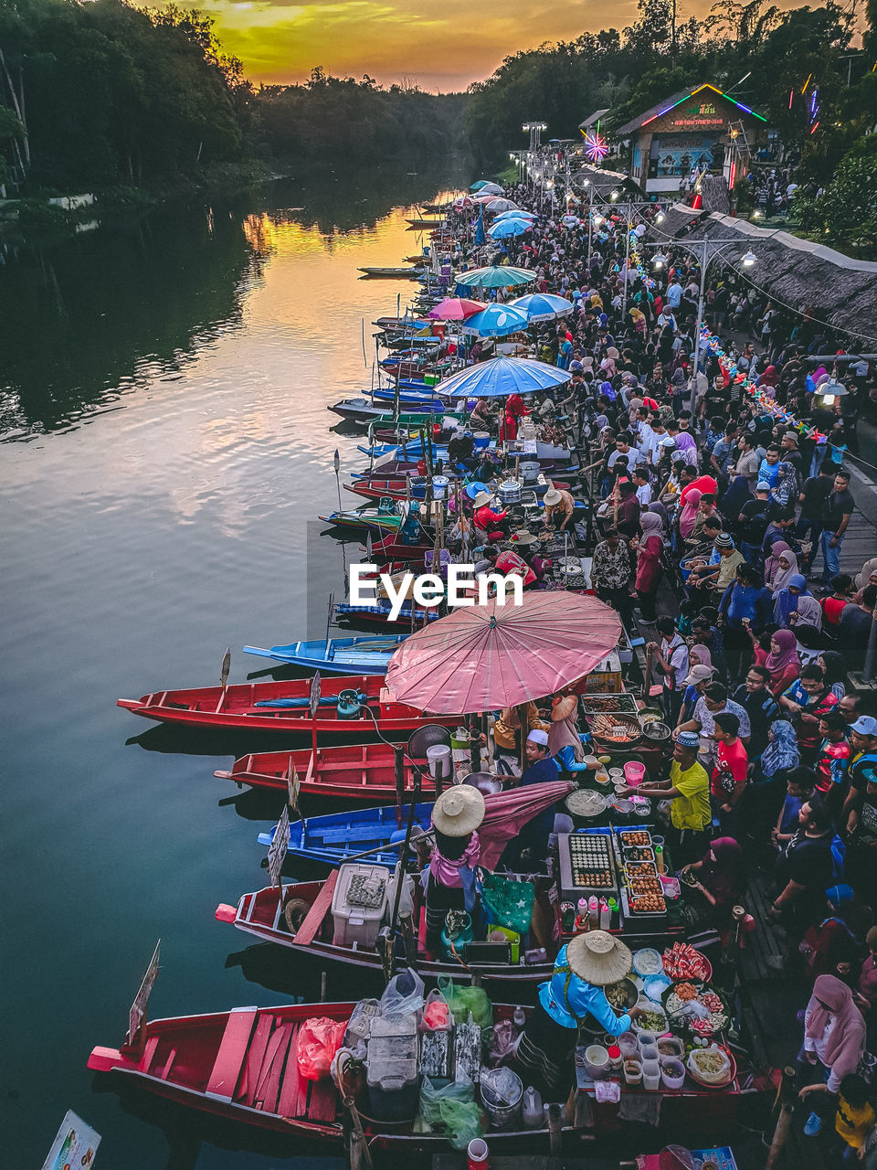 High angle view of people in market