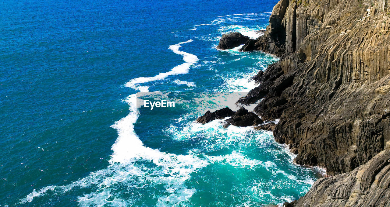 Scenic view of sea against blue sky