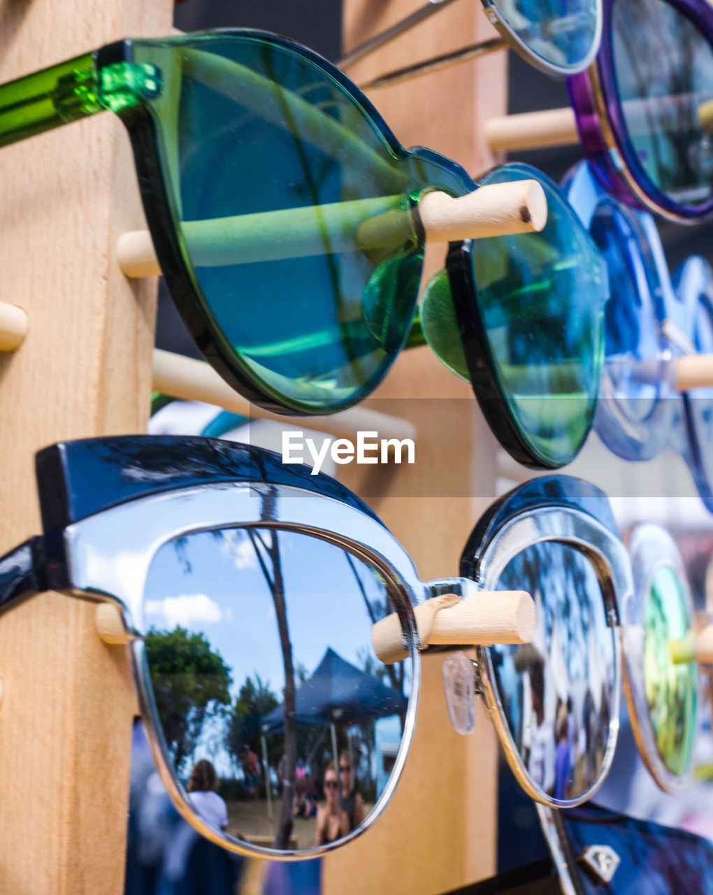 Close up of sunglasses at market for sale