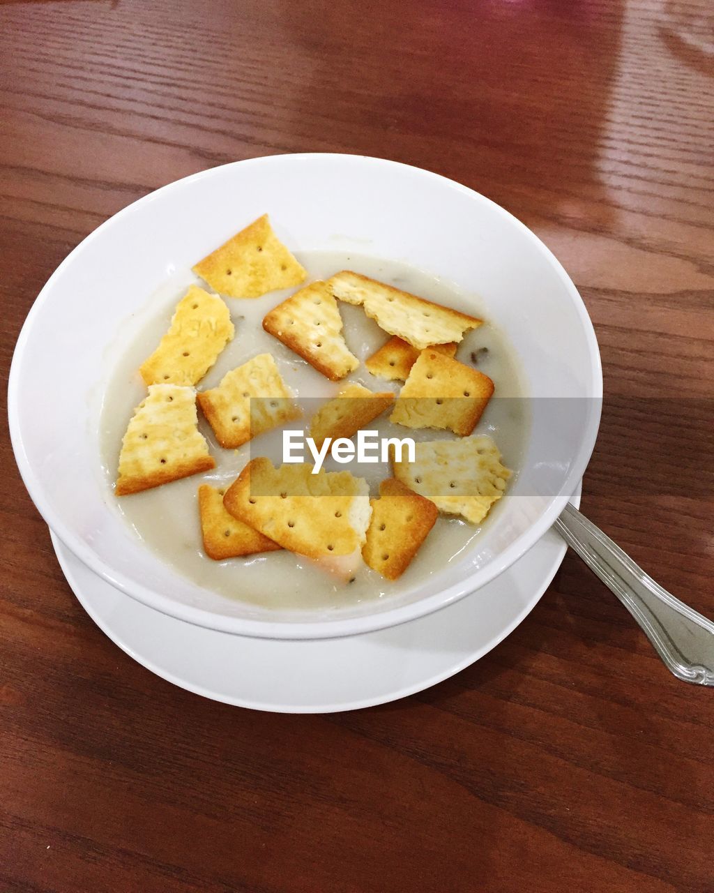 High angle view of food in bowl on table