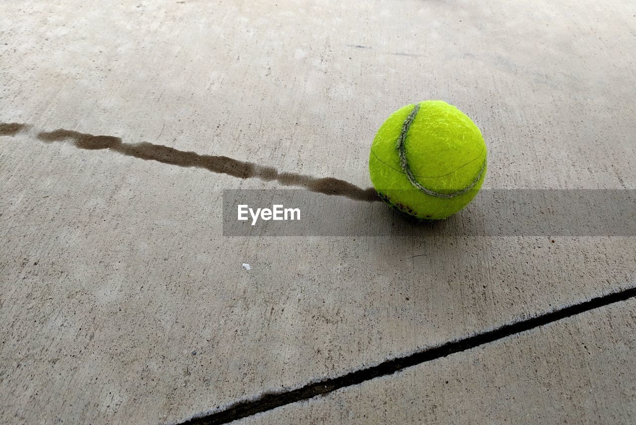 High angle view of tennis ball in court
