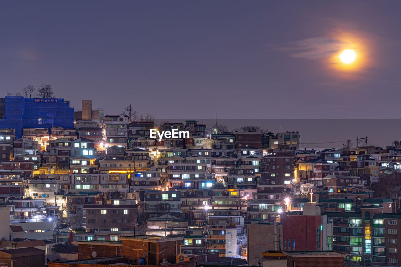 illuminated buildings in city