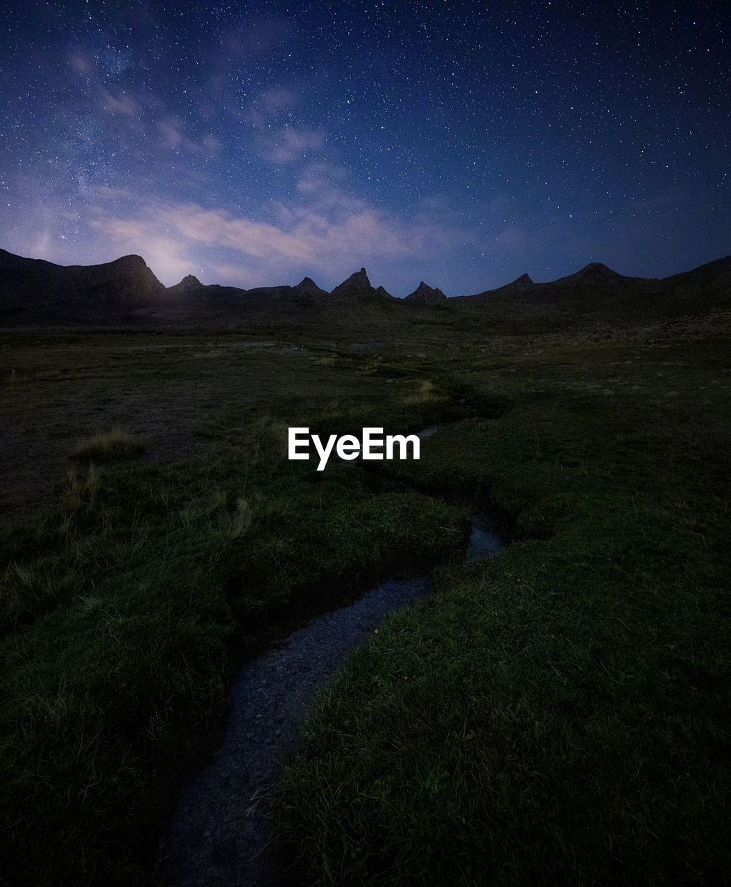 Scenic landscape view under stars