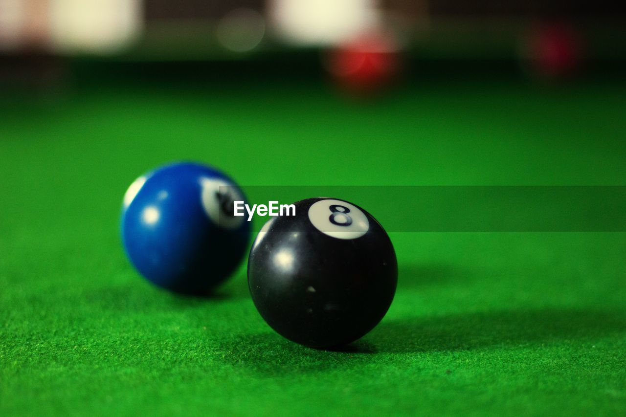 Close-up of ball on pool table