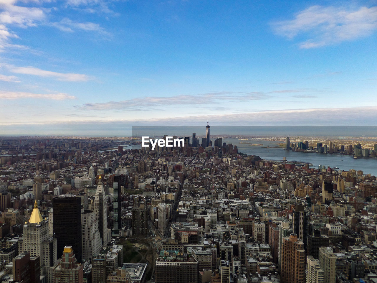 High angle view of cityscape against sky