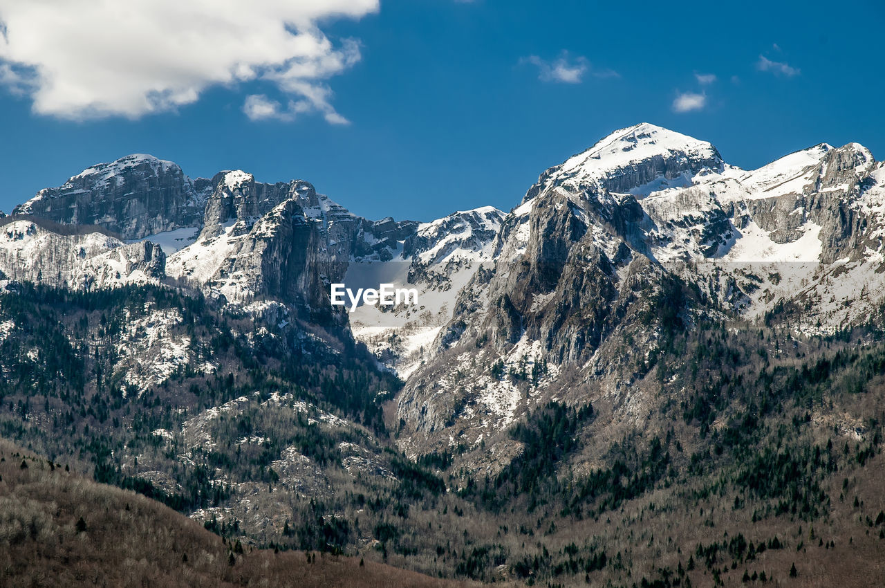 Scenic view of snowcapped mountains against sky