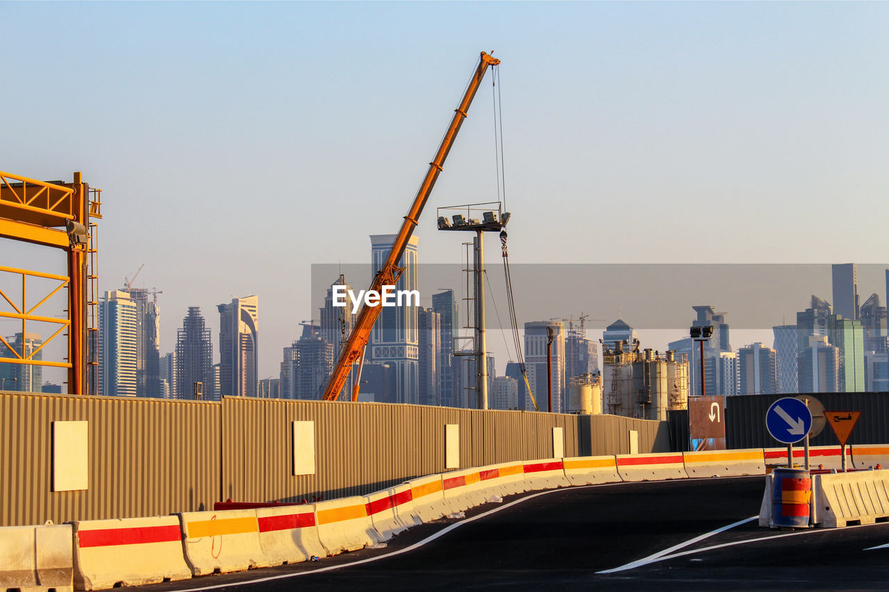 View of modern buildings against clear sky