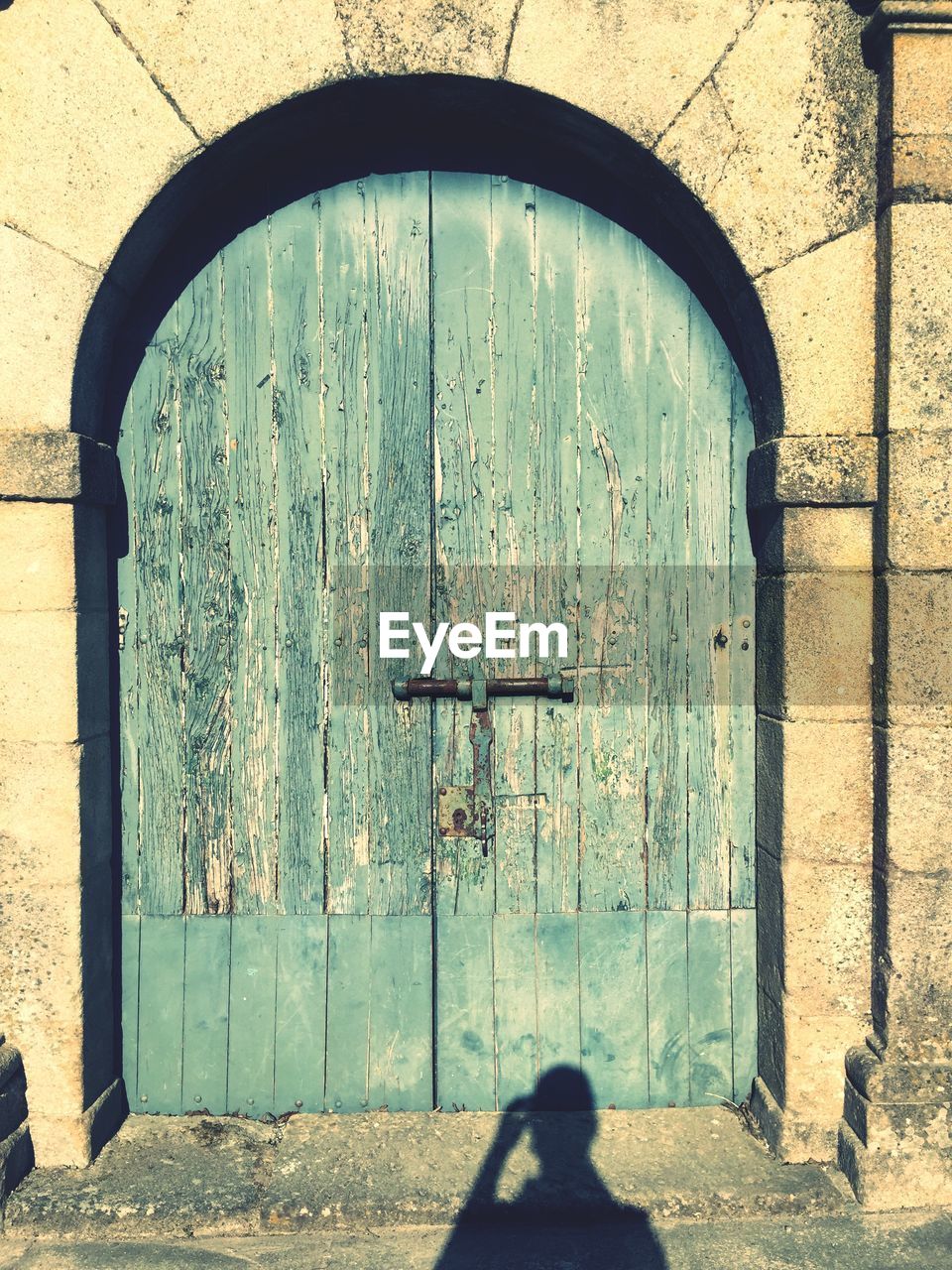 Closed wooden door of building