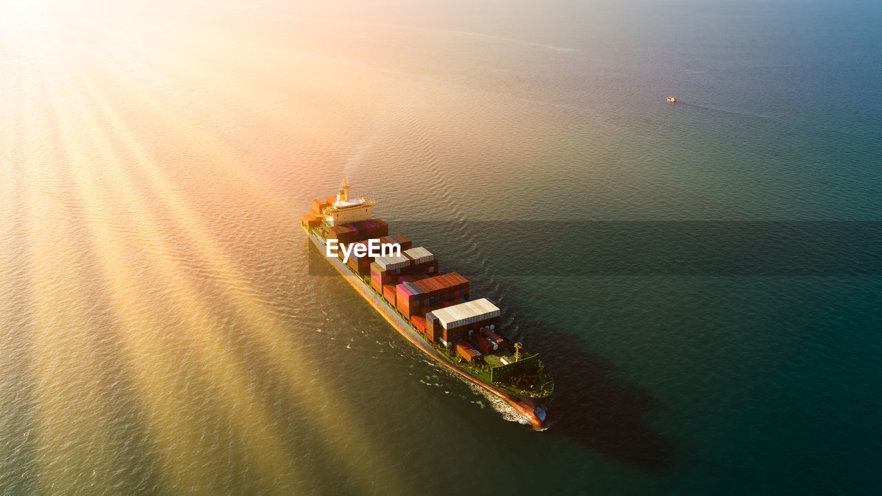 high angle view of boats in sea