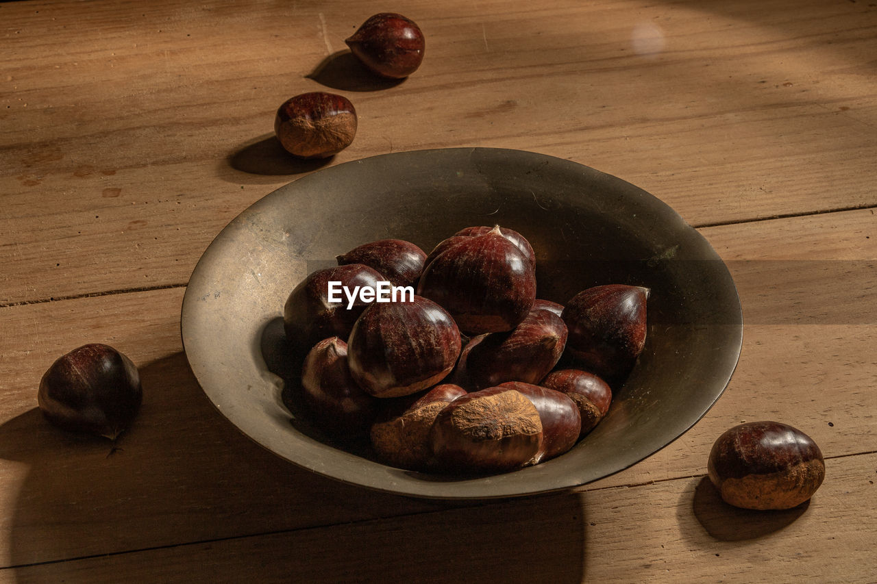 high angle view of food in plate on table