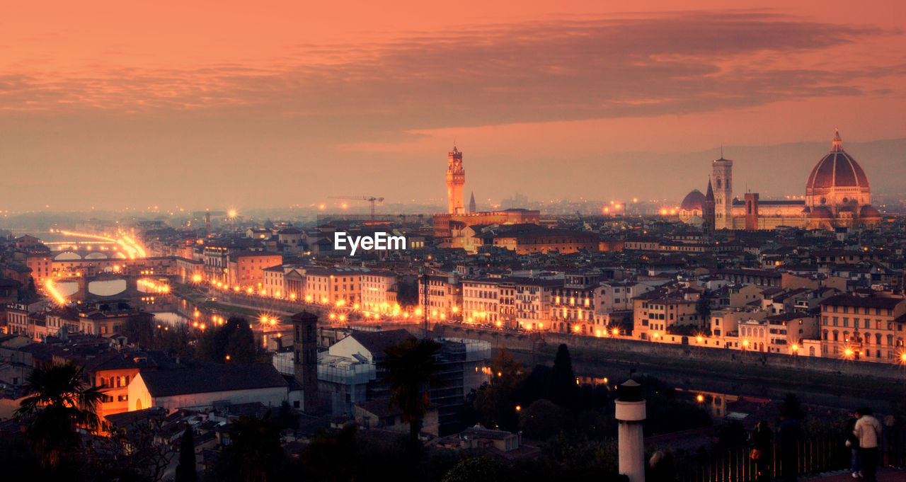 Panoramic view of florence from piazzale michelangelo at sunset with view of duomo