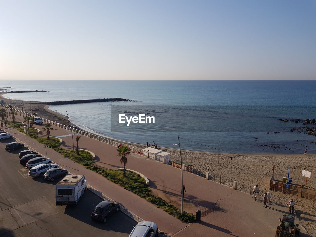 High angle view of beach against clear sky