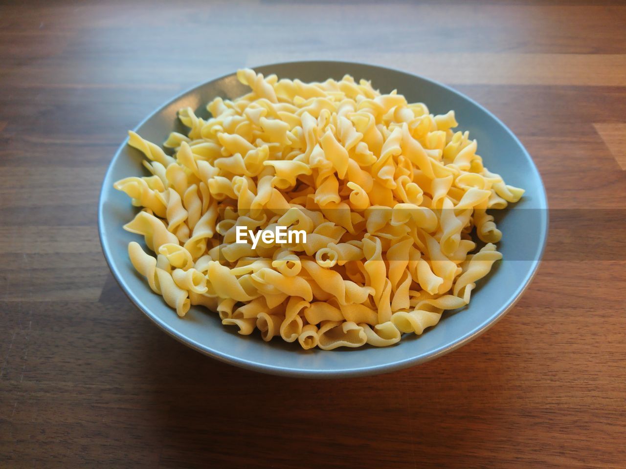High angle view of pasta in bowl on table