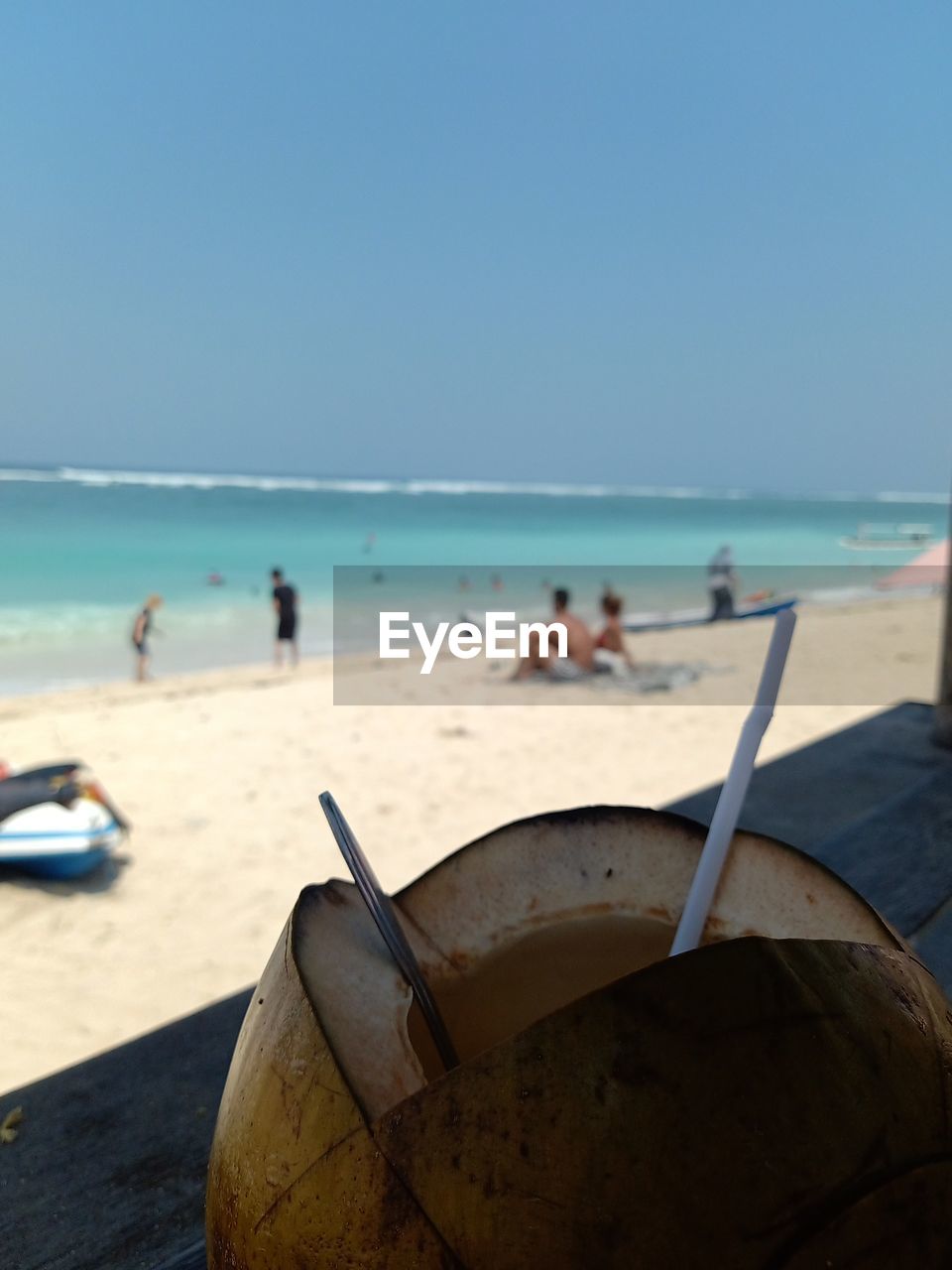 Close-up of sea shore against clear sky