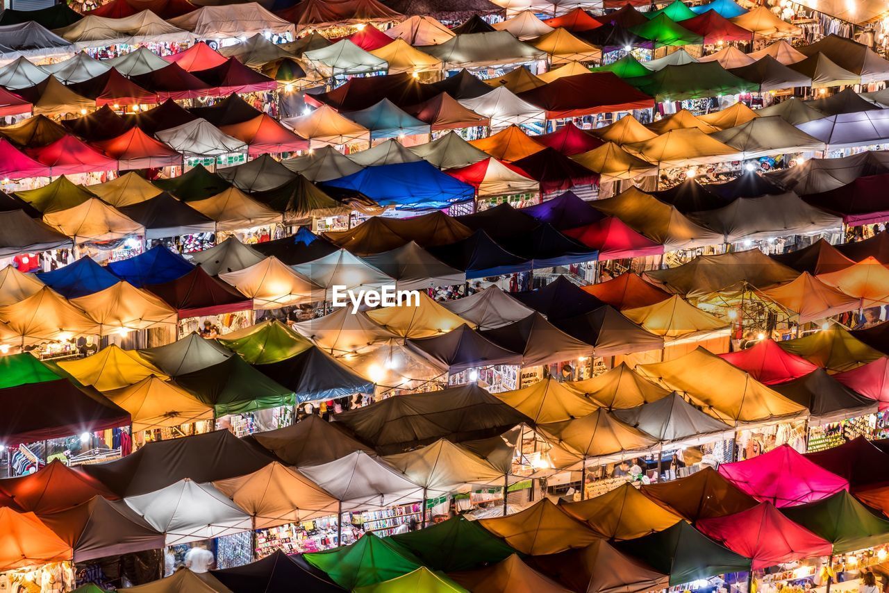 Full frame shot of multi colored tents in market