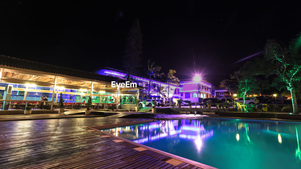 Illuminated resort at night
