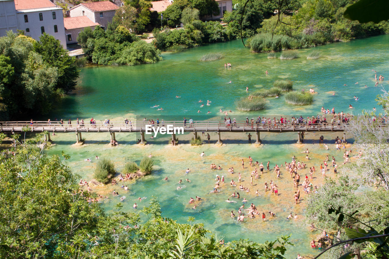 High angle view of people on beach