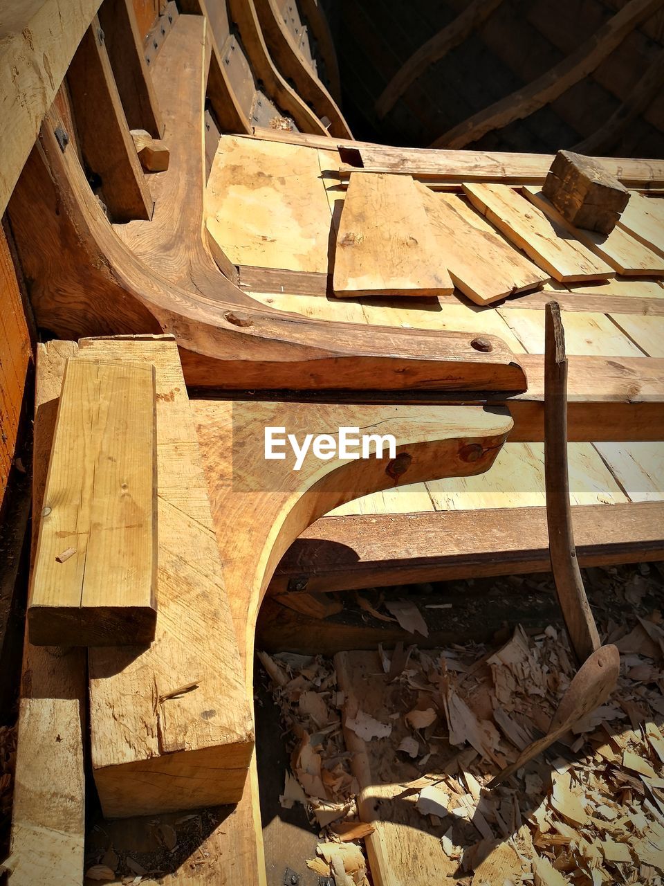 HIGH ANGLE VIEW OF OLD RUIN ON WOOD