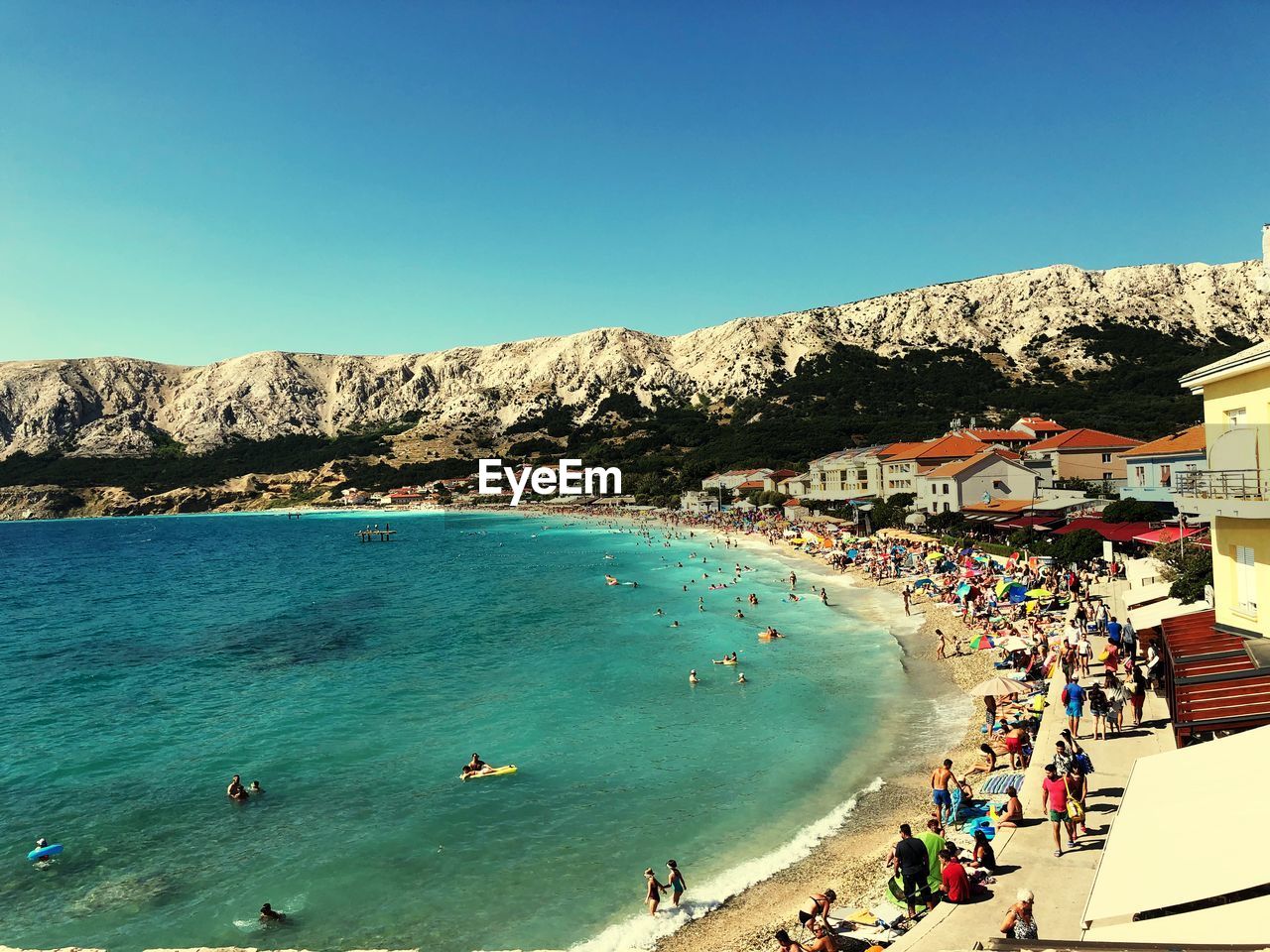 High angle view of people at beach