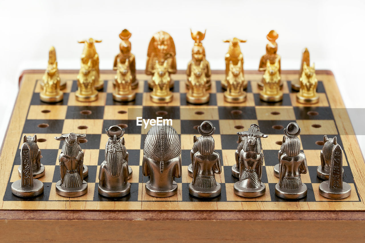 HIGH ANGLE VIEW OF CHESS PIECES