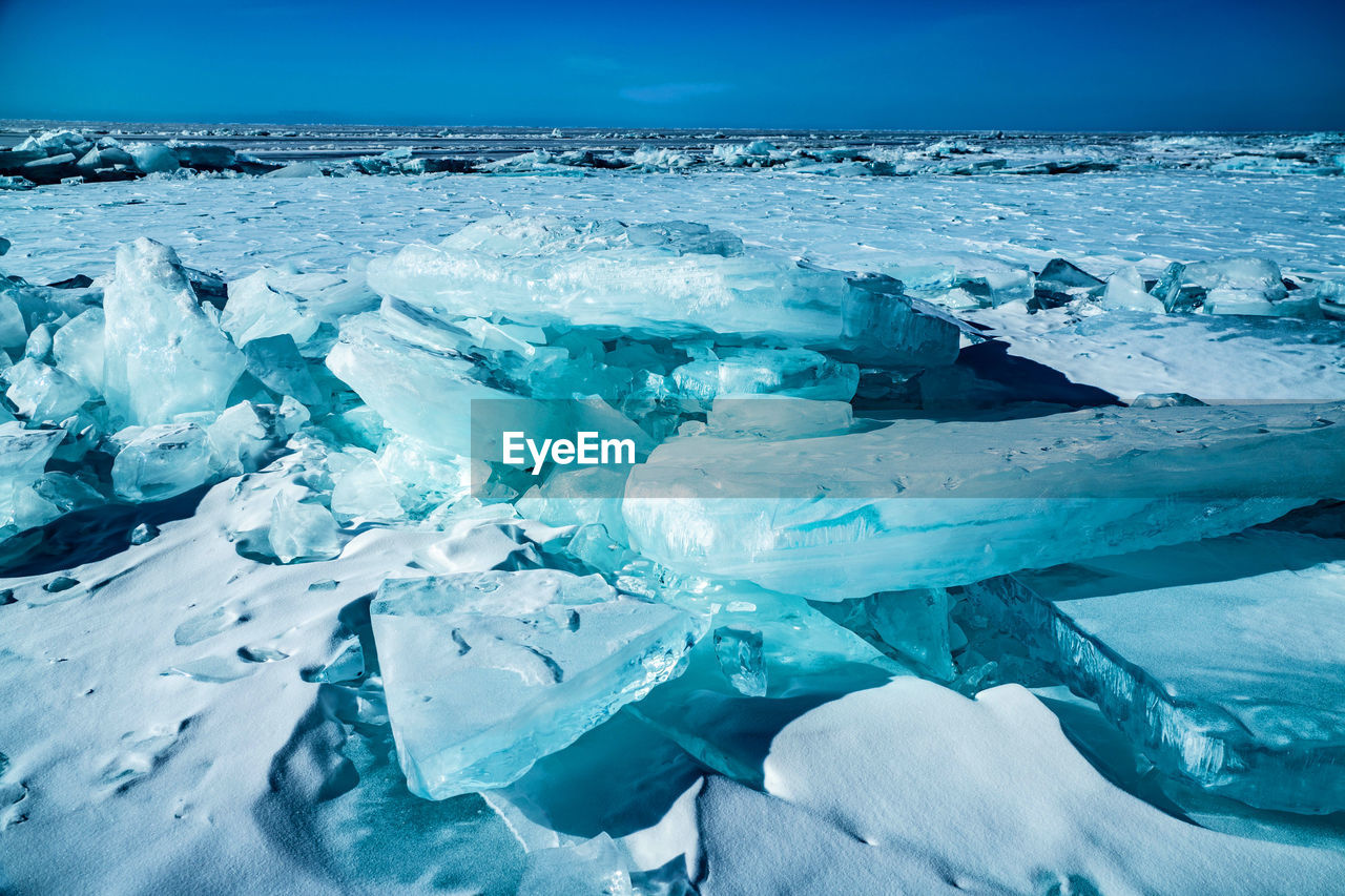 AERIAL VIEW OF FROZEN LAKE