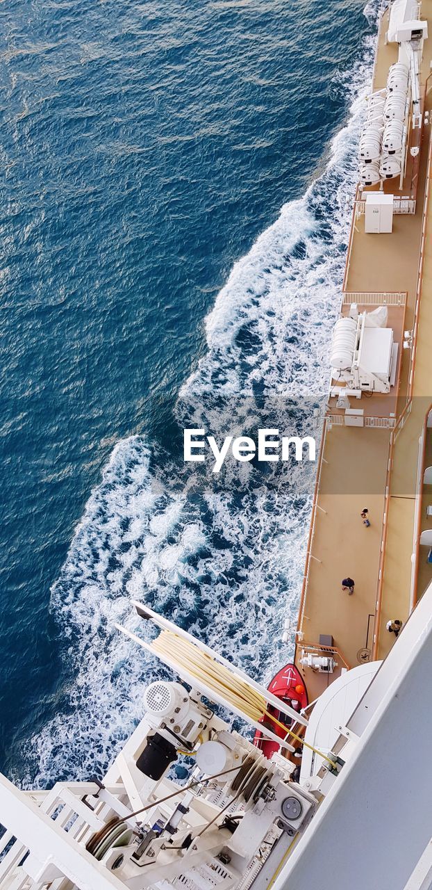 High angle view of boats sailing in sea