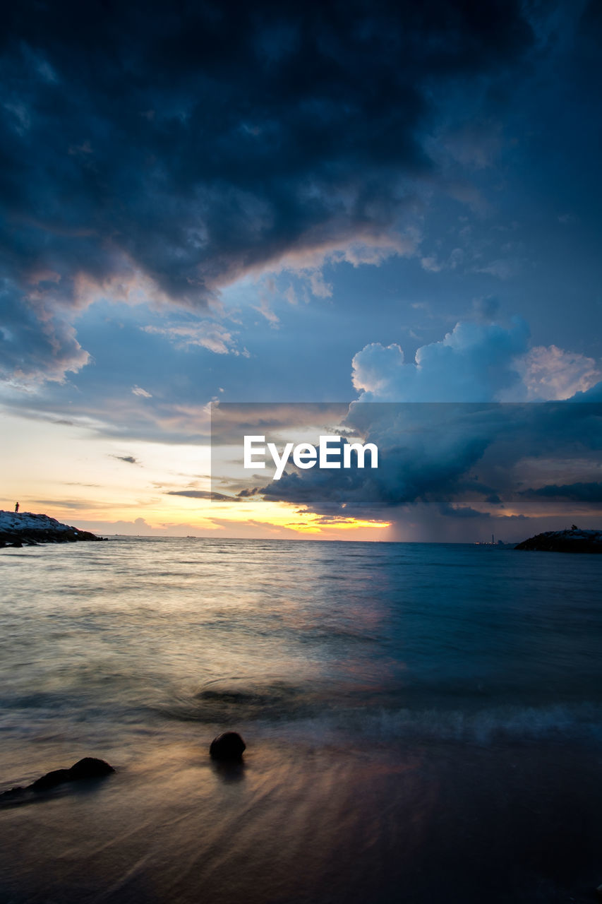 Scenic view of sea against cloudy sky