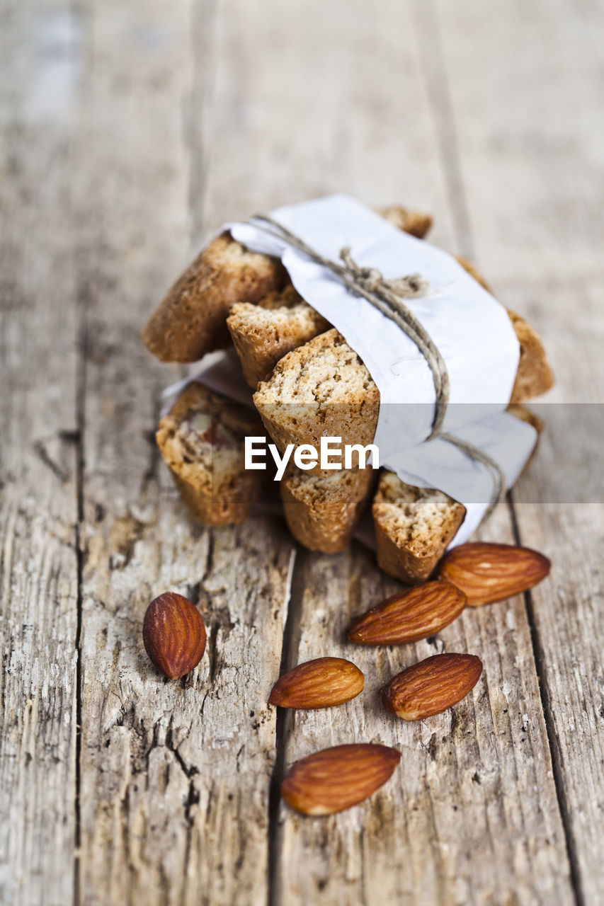 close-up of bread on wooden table